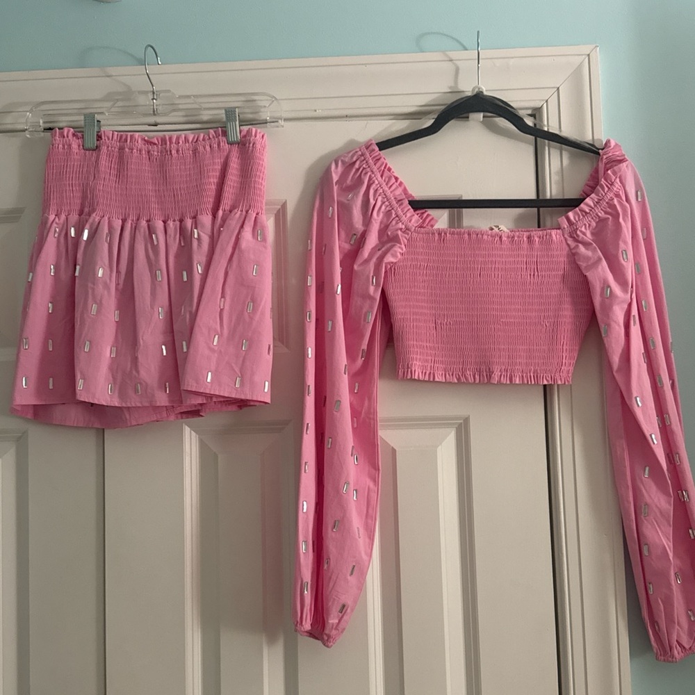 Pink Smocked Top and Skirt Set